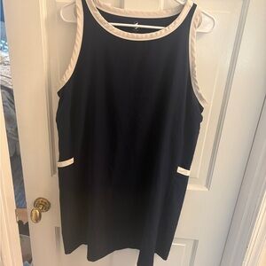 Navy Blue Sleeveless Active Dress with White Trim